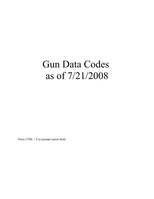 Gun Data Codes as of 7/21/2008 - Chesterfield Township Police